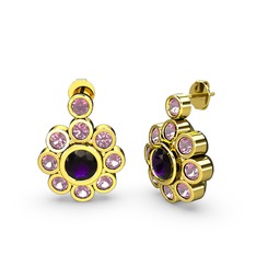 Elmas Çiçek Küpe - Pembe kuvars ve ametist 925 ayar altın kaplama gümüş küpe #u7lqvi