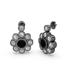 Elmas Çiçek Küpe - Swarovski ve siyah zirkon 925 ayar siyah rodyum kaplama gümüş küpe #udiz39