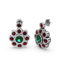 Elmas Çiçek Küpe - Garnet ve yeşil kuvars 8 ayar beyaz altın küpe #ugyln