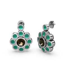 Elmas Çiçek Küpe - Kök zümrüt ve dumanlı kuvars 925 ayar gümüş küpe #umvq7x