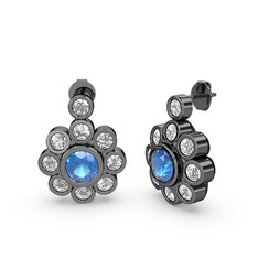 Elmas Çiçek Küpe - Swarovski ve akuamarin 925 ayar siyah rodyum kaplama gümüş küpe #unzwck