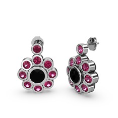 Elmas Çiçek Küpe - Rodolit garnet ve siyah zirkon 8 ayar beyaz altın küpe #uuhpi8