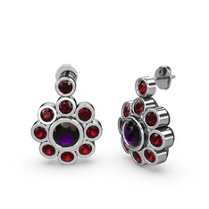 Elmas Çiçek Küpe - Garnet ve ametist 8 ayar beyaz altın küpe #vcu2zt