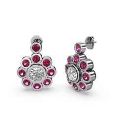 Elmas Çiçek Küpe - Rodolit garnet ve elmas 18 ayar beyaz altın küpe (1.08 karat) #vx90e3