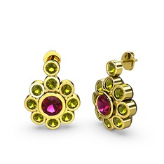 Peridot ve rodolit garnet 18 ayar altın küpe