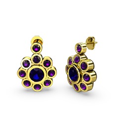 Elmas Çiçek Küpe - Ametist ve lab safir 18 ayar altın küpe #w85zwn