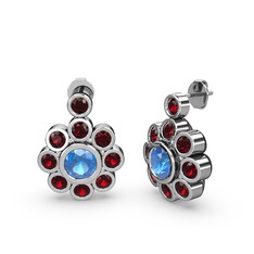 Garnet ve akuamarin 18 ayar beyaz altın küpe
