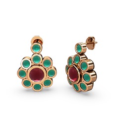 Elmas Çiçek Küpe - Kök zümrüt ve kök yakut 14 ayar rose altın küpe #wjiyrw