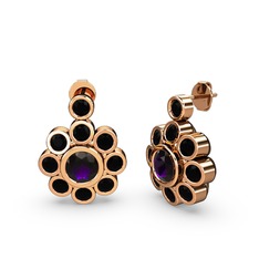 Elmas Çiçek Küpe - Siyah zirkon ve ametist 14 ayar rose altın küpe #x0d63m