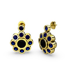 Elmas Çiçek Küpe - Lab safir ve siyah zirkon 14 ayar altın küpe #x4jeq1