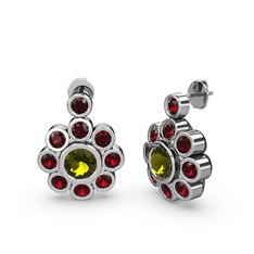 Elmas Çiçek Küpe - Garnet ve peridot 8 ayar beyaz altın küpe #x9wii1