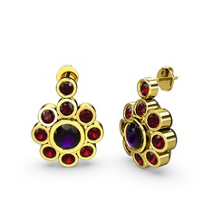 Garnet ve ametist 925 ayar altın kaplama gümüş küpe