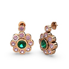 Elmas Çiçek Küpe - Pembe kuvars ve yeşil kuvars 14 ayar rose altın küpe #xi8epu