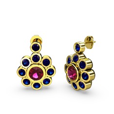 Elmas Çiçek Küpe - Lab safir ve rodolit garnet 925 ayar altın kaplama gümüş küpe #xt402p