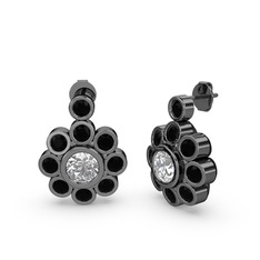 Elmas Çiçek Küpe - Siyah zirkon ve swarovski 925 ayar siyah rodyum kaplama gümüş küpe #z5bpje