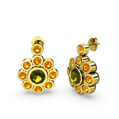 Elmas Çiçek Küpe - Sitrin ve peridot 18 ayar altın küpe #z6gog8
