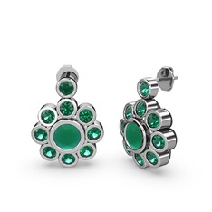 Elmas Çiçek Küpe - Yeşil kuvars ve kök zümrüt 18 ayar beyaz altın küpe #zag5fh