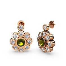 Elmas Çiçek Küpe - Pırlanta ve peridot 18 ayar rose altın küpe (1 karat) #zjd925