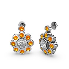 Sitrin ve pırlanta 14 ayar beyaz altın küpe (1.08 karat)