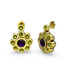 Elmas Çiçek Küpe - Peridot ve ametist 925 ayar altın kaplama gümüş küpe #zssd81