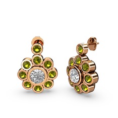 Elmas Çiçek Küpe - Peridot ve elmas 18 ayar rose altın küpe (1.08 karat) #zsxg0o