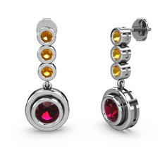 Sitrin ve rodolit garnet 18 ayar beyaz altın küpe