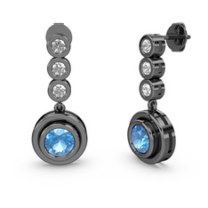 Pırlanta ve akuamarin 925 ayar siyah rodyum kaplama gümüş küpe (0.66 karat)