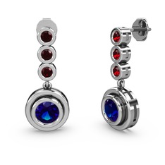 Garnet ve lab safir 14 ayar beyaz altın küpe