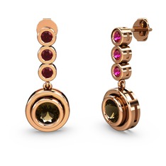 Rodolit garnet ve dumanlı kuvars 14 ayar rose altın küpe
