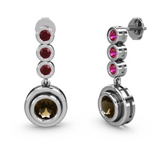 Rodolit garnet ve dumanlı kuvars 8 ayar beyaz altın küpe