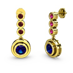 Rodolit garnet ve lab safir 8 ayar altın küpe