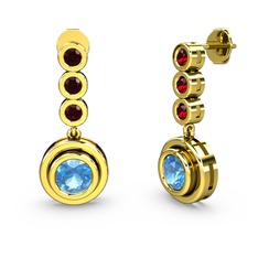 Belinda Küpe - Garnet ve akuamarin 8 ayar altın küpe #144vo61