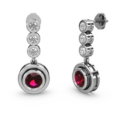 Beyaz zirkon ve rodolit garnet 14 ayar beyaz altın küpe