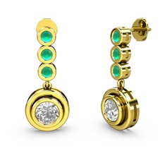 Kök zümrüt ve swarovski 18 ayar altın küpe