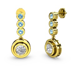 Akuamarin ve swarovski 18 ayar altın küpe