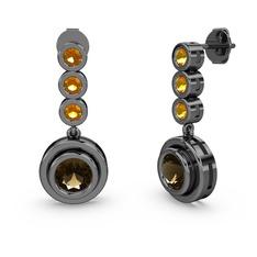 Belinda Küpe - Sitrin ve dumanlı kuvars 925 ayar siyah rodyum kaplama gümüş küpe #15mj5d8