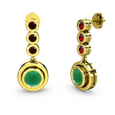 Belinda Küpe - Garnet ve kök zümrüt 18 ayar altın küpe #16kf715