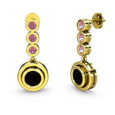 Belinda Küpe - Pembe kuvars ve siyah zirkon 925 ayar altın kaplama gümüş küpe #17014lr