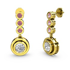 Pembe kuvars ve swarovski 18 ayar altın küpe