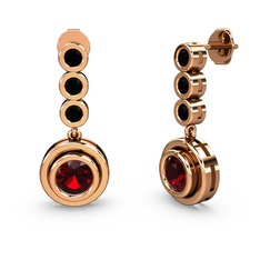 Siyah zirkon ve garnet 8 ayar rose altın küpe