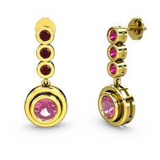 Rodolit garnet ve pembe kuvars 925 ayar altın kaplama gümüş küpe
