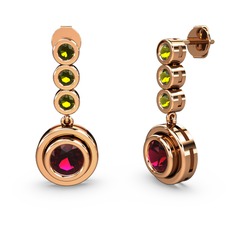 Peridot ve rodolit garnet 925 ayar rose altın kaplama gümüş küpe