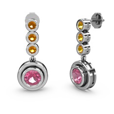 Belinda Küpe - Sitrin ve pembe kuvars 14 ayar beyaz altın küpe #1bma85x