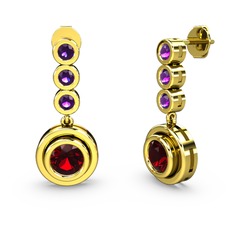 Belinda Küpe - Ametist ve garnet 18 ayar altın küpe #1d1sm18