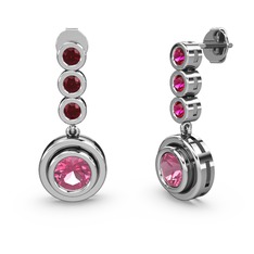 Rodolit garnet ve pembe kuvars 18 ayar beyaz altın küpe