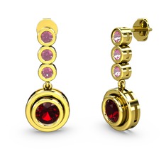 Pembe kuvars ve garnet 14 ayar altın küpe
