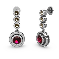 Dumanlı kuvars ve rodolit garnet 14 ayar beyaz altın küpe