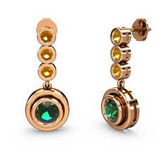 Sitrin ve yeşil kuvars 8 ayar rose altın küpe