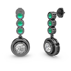 Kök zümrüt ve beyaz zirkon 925 ayar siyah rodyum kaplama gümüş küpe