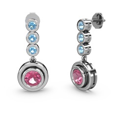 Akuamarin ve pembe kuvars 18 ayar beyaz altın küpe